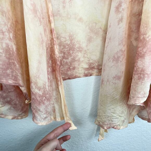 Elan Peach and Mauve Tie Dye Resort Wear Bohemian Tie Front Coverup One Size - Picture 7 of 8